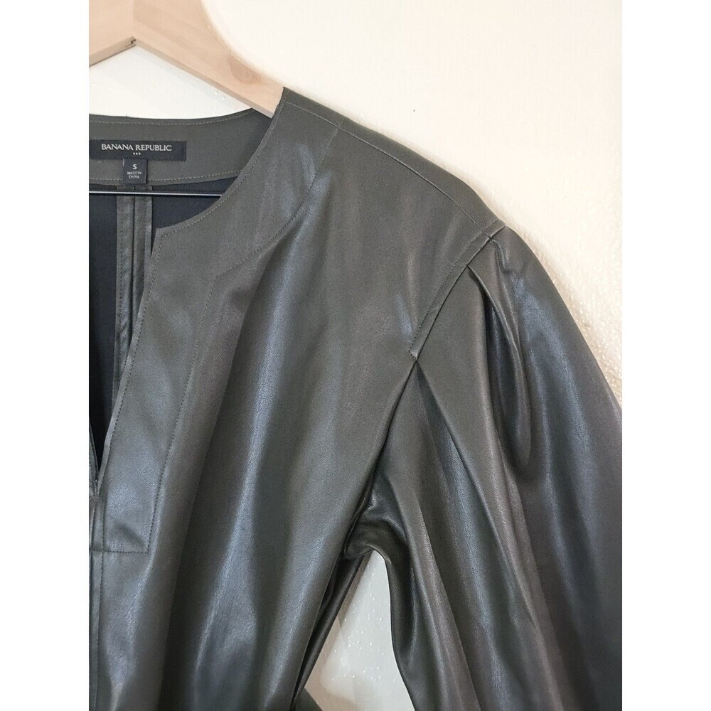 Banana Republic Womens S Olive Faux Leather Belted Tunic Top 3/4 Sleeve - Picture 3 of 13